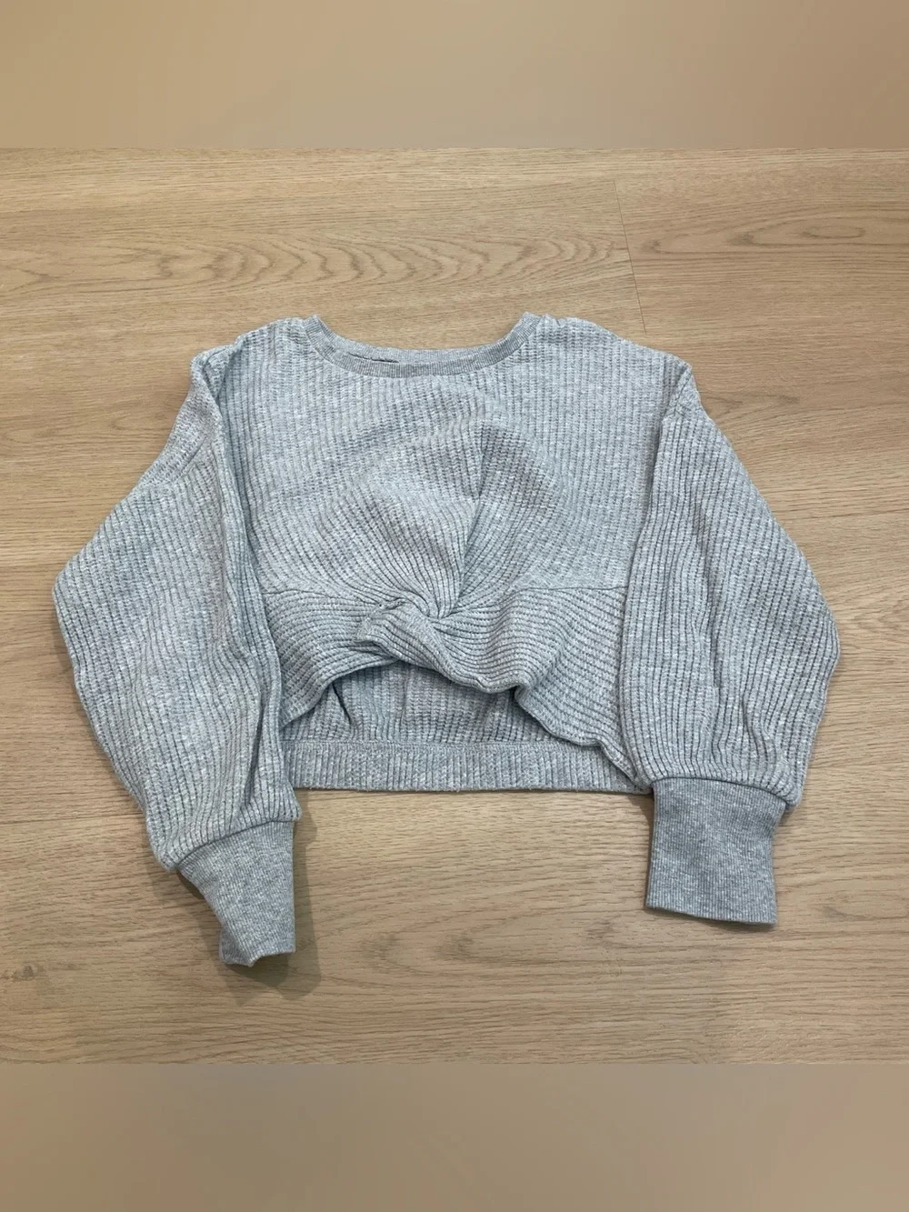 Habitual Gray Ribbed Knit Kids Matching Set - Cropped Top & Flare Leggings